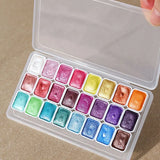 AOOKMIYA 20/24/60/72-Color Metal Watercolor Painting Set, New Portable Box With Sparkling Pearl Solid Watercolor Painting, Art Supplies