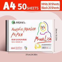 AOOKMIYA Marie's Acrylic Marker Papers, 50 Sheets 16K/A4/8K  32 lb/120 gsm,Sketchbook for Alcohol Markers and Ink Mediums for Adults