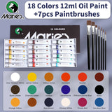 AOOKMIYA 25pcs Marie's Professional Oil Paint Set with 7pcs Brushes & 18 Colors,12ml/0.42oz Tubes,Oil Based Pigments Kit for Canvas,Craft