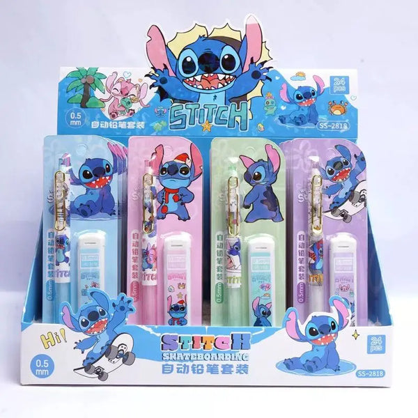 24pcs Disney Lilo & Stitch 0.5mm Mechanical Pencil Set Stitch student propelling pencil Refill Stationery School supplies