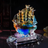 AOOKMIYA Opening smooth sailing auspicious glass crafts smooth sailing boat decoration office living room blessing decoration