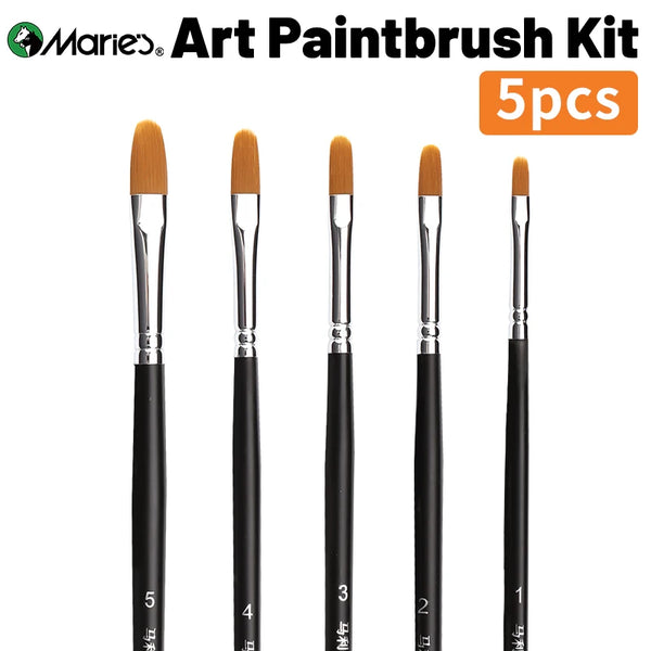 AOOKMIYA Marie's 5pcs Nylon Hair Filbert Paintbrushes Set for Oil, Acrylic,Gouache,Rocks,Watercolor,Crafts,Models,Canvas for Artists