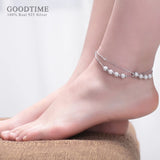 Fashion Pure 100% 925 Sterling Silver Anklet Frosted Gold Color White Round Beads Anklets For Women Ankle Foot Chain Jewelry