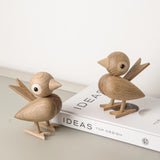 Nordic Style Oak Sparrow Figurine Wooden Dolls Lovely Nature Teak Wood Bird Figures Ornament Home Decor Shelf Decoration Crafts