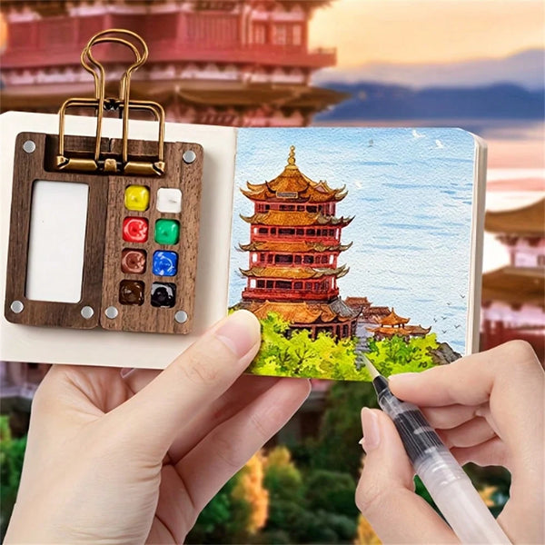 AOOKMIYA Travel Paint Palette Pocket Artist Watercolor Set Mini Watercolor Palette Set Wooden Grid Paint Box for Artists and Students  AOOKMIYA.COM