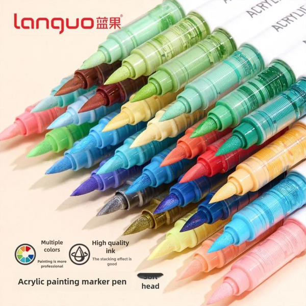 Languo  Large capacity direct liquid soft-tip acrylic marker pen  student children's painting brush graffiti watercolor pen