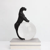 AOOKMIYA Creative Crystal Ball Panther Cheetah Leopard Metal Animal Sculptures Glass Decorative Figurines Home Decoration Accessories