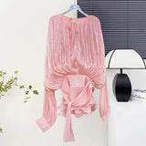 AOOKMIYA 2025 Elegant Chiffon Ruffle Skirt 2-piece Dress Women's Solid Chic V Neck Lace Up Puff Full Sleeve Sweet Style Mini Party Gowns AOOKMIYA.COM