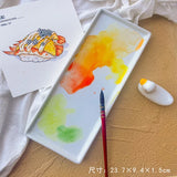 Sminky 12-color Watercolor Palette Pure White Ceramic Square Rectangular Chinese Painting Palette with Lid Easy To Clean