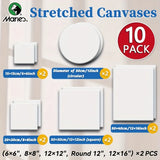 AOOKMIYA Marie's 10Packs of Stretched Canvases with Frame 6x6,8x8,12x12,12x16in,Circular12in Blank Canvas Bulk Set for Drawing for Adults