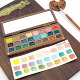 AOOKMIYA 24 Colors 1ml Solid Watercolor Pigment Wooden Box with Palette Handmade Solid Pigment Painting Portable Nail Art Supplies