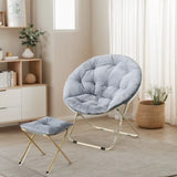Comfortable Faux Fur Saucer Chair Round Folding Lounge Chair Living Room Flexible Seating for Adults Big Moon Shape Decorative