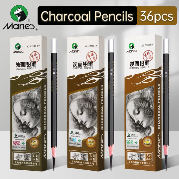 AOOKMIYA 36pcs Marie's Sketch Charcoal Pencils Set for Drawing Carbon Pencils Kit for Students,Artists, for Drawing,Sketching,Shading