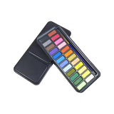 24 color iron box solid watercolor paint, free pen and color card. Suitable for beginners painting, doodling.