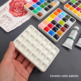 AOOKMIYA Empty Ceramic Palette Watercolor Palette 18/24 Grid Watercolor Paint Tray Artist Travel Painting Portable Art Supplies
