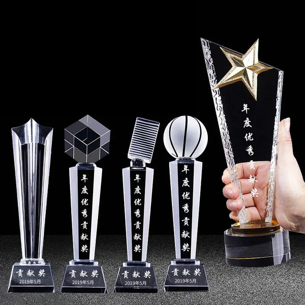AOOKMIYA Customized Transparent Crystal Trophy, Five-Star, Creative Awards Ceremony, Competition Event, Craft Gift, Home Decorations, 1Pc