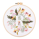 AOOKMIYA Floral Embroidery Kit for Beginner and Adults Cross Stitch Kits Embroidery Starter Kit with Initial Letter and Flower Pattern
