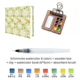 AOOKMIYA Portable Travel Watercolor Set Schmincke Watercolor 8 Colors Mini Walnut Paint Box Sketchbook Student Outing Art Supplies