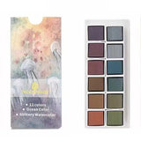 AOOKMIYA Portable 12 Colors Retro Solid Watercolor Set Basic Water Colour Pigment Pearl Sketch Paints for Artists Students Art Supplies AOOKMIYA.COM