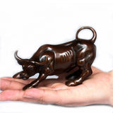 12cm Brass Ox Wall Street Bull Figurine Charging Stock Market Bull Statue Feng Shui Sculpture Home Office Decoration Gift