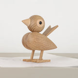 Nordic Style Oak Sparrow Figurine Wooden Dolls Lovely Nature Teak Wood Bird Figures Ornament Home Decor Shelf Decoration Crafts