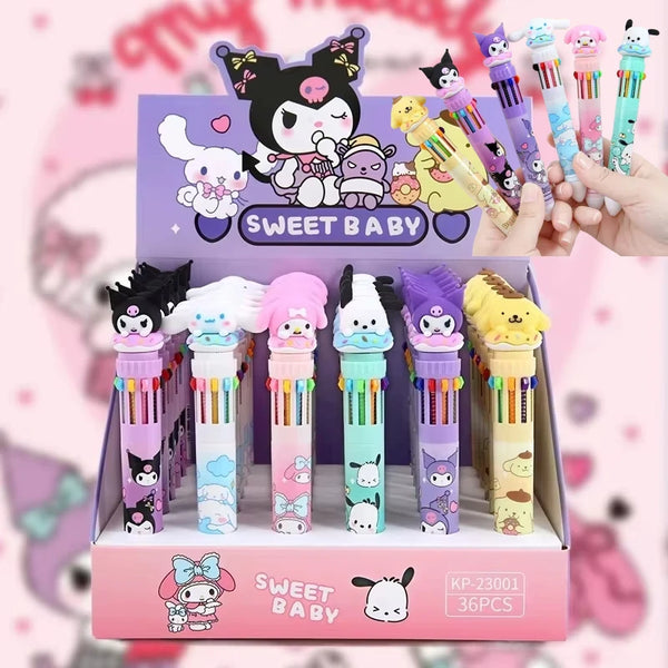 Sanrio Kuromi Ballpoint Pen 36pcs 10-Color Marker  Hello Kitty 0.7mm School Stationery Graffiti Painting Writing Instrument