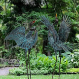 Garden Crane Sculptures & Statues Blue Heron Decor Outdoor Large Bird Yard Art Standing Metal Lawn Ornaments