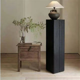 Art Ornament Display Stand Light Luxury Retro Style Black Carbonized Wood Living Room Flower Shelf Solid Wood Decorative Table