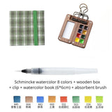 AOOKMIYA Portable Travel Watercolor Set Schmincke Watercolor 8 Colors Mini Walnut Paint Box Sketchbook Student Outing Art Supplies
