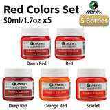 AOOKMIYA Marie's Red Colors Fabric Paint Set 5 Bottles,50ml/1.69oz Quick Drying for DIY Projects,T-shirt,Shoes,Bags for Adults,Students