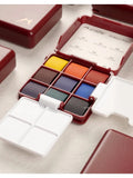 Mini Travel Watercolor Paint Set Portable Box Solid Watercolor Pigment 9-color Set Travel Sketching Painting Tool Set