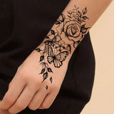 AOOKMIYA Waterproof Flower Temporary Tattoos for Women Black Floral Tattoo Stickers for Hand Arm Body Disposable Fake Tattoo Body Art