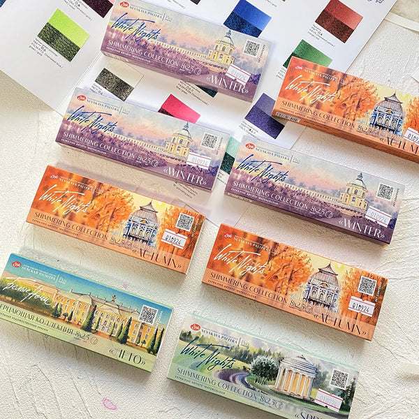 AOOKMIYA Russian White Night New Pearl Watercolor Paint 8-Color Full Block Set Shining Artist Solid Paint Beginner drawing Art Supplies  AOOKMIYA.COM