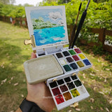 AOOKMIYA Portable Folding Palette Empty Cute Watercolor Paint Box Drawing Board Palette Creative Stationery Artist Travel Art Supplies