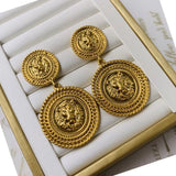 Vintage Lion King Head Earrings Gold Plated Silver needle exaggerated elegant high touch jewelry ear clips