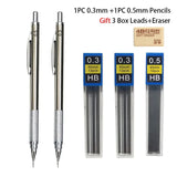 Mechanical Pencil Set 0.3 0.5 0.7 0.9 1.3 2.0mm Full Metal Art Drawing Painting Automatic Pencil Office School Supply Stationery