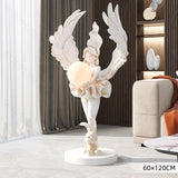 Elegant Angel Girl Floor Sculpture Stylish Statue Angel Home Decor Figurine Standing Ornaments for Living Room with Lighting