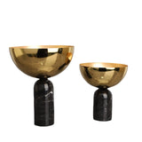 Geometric Golden Fruit Bowl Metal Handicraft Marble Base Desktop Storage Container Candy Tray Flower Vase Metal Figurine