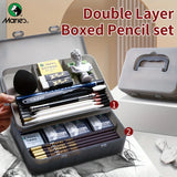 AOOKMIYA Marie's Pencil Set with Double Layer Box with Charcoal Graphite,Pencils,Erasers,Knife, for Painting,Writing for Adults(23/27pcs)
