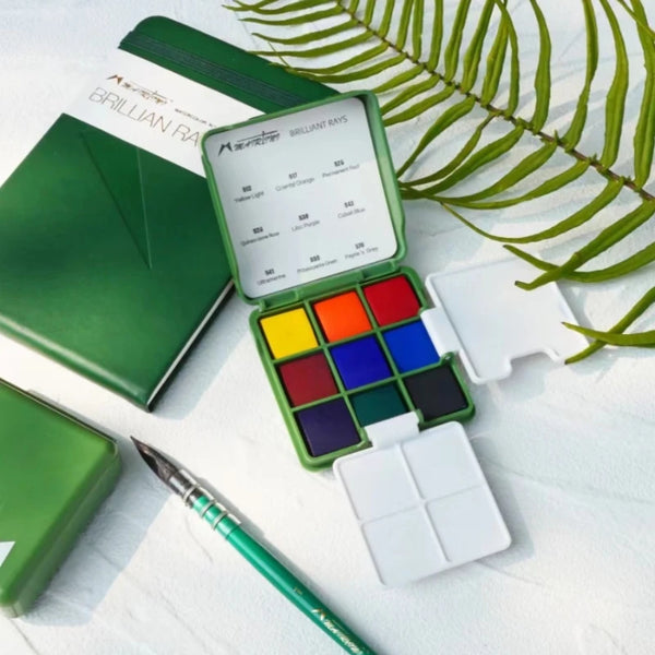 AOOKMIYA MAIRTINI Travel Watercolor Paint Set 9-color Mini Portable Palette Solid Watercolor Paint Sketching and Painting Supplies