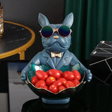 AOOKMIYA Resin Décor Dog Statue Butler with Glass Plate for Storage Table Live Room French Bulldog Ornaments Decorative Sculpture Craft