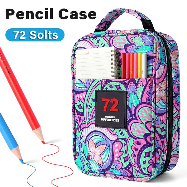 AOOKMIYA 72 Slots Color Pencil Case,Pen Case Organizer with Handy Wrap & Zipper,Multilayer Holder,Colored Pencils & Gel Pen Bag