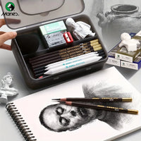 AOOKMIYA Marie's 23/27pcs Pencil Set with Double Layer Box with Charcoal Graphite,Pencils,Erasers,Knife,for Painting,Writing for Adults