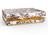 Italian Luxury Freeform Coffee Table w/ Metal Base -Designer Marble Top & Waterproof Surface for Villa Mansion Living Room Decor