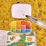 AOOKMIYA 12-color Pearlescent Watercolor Paint Box Portable Mini Palette Nail Art Watercolor Students Sketching Painting Art Supplies