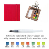 AOOKMIYA Portable Travel Watercolor Set Schmincke Watercolor 8 Colors Mini Walnut Paint Box Sketchbook Student Outing Art Supplies