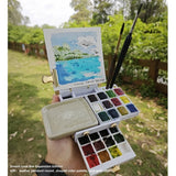 AOOKMIYA Mini Cute Watercolor Paint Box Portable Folding Color Palette Original Design Stationery Student Painting Tools   Palette Box  AOOKMIYA.COM