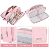Large Capacity Pencil Case 3 Compartment Pouch Pen Storage Bag Double Side Opening Student Stationery Organizer School Supplies