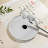 AOOKMIYA Moon Rabbit Shape Ceramic Palette for Watercolor Painting Cute Brush Holder White Porcelain Easy To Clean Student Art Supplies