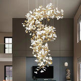 Large Ginko Leaf Chandeliers High Ceiling Staircase Ceramics Leaf Pendant Hanging Chandelier for Vila Lobby Luxury Living Room